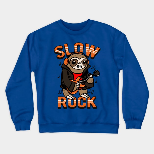 Funny Cute Kawaii Sloth Rocker Playing Guitar Slow Rock Cartoon Crewneck Sweatshirt by BoggsNicolas
